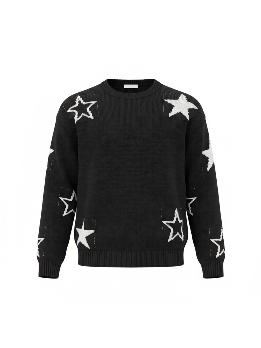 Black Star-Pattern Crewneck Sweater
